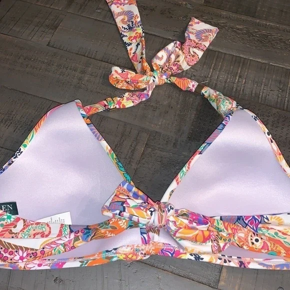 Lauren Ralph Lauren Paisley Halter Bikini Top Women's Colorful Summer Beach Swim - Picture 2 of 5
